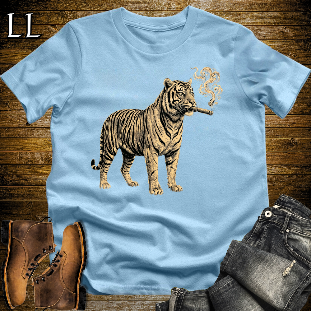 Vintage Cigar Tiger Softstyle T Shirt Light Blue | Funny Cigar Shirt
