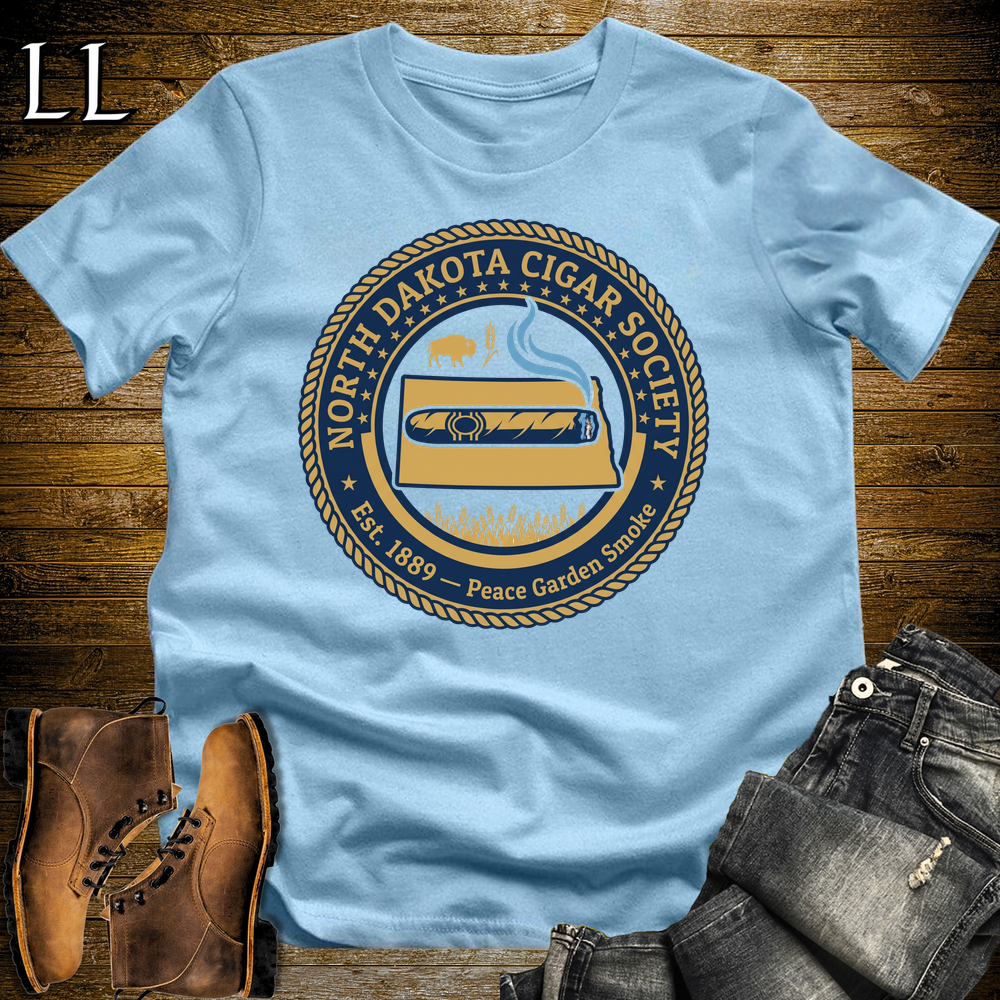 North Dakota Cigar Society Softstyle T Shirt Light Blue | Cigar Lover Gift Tee