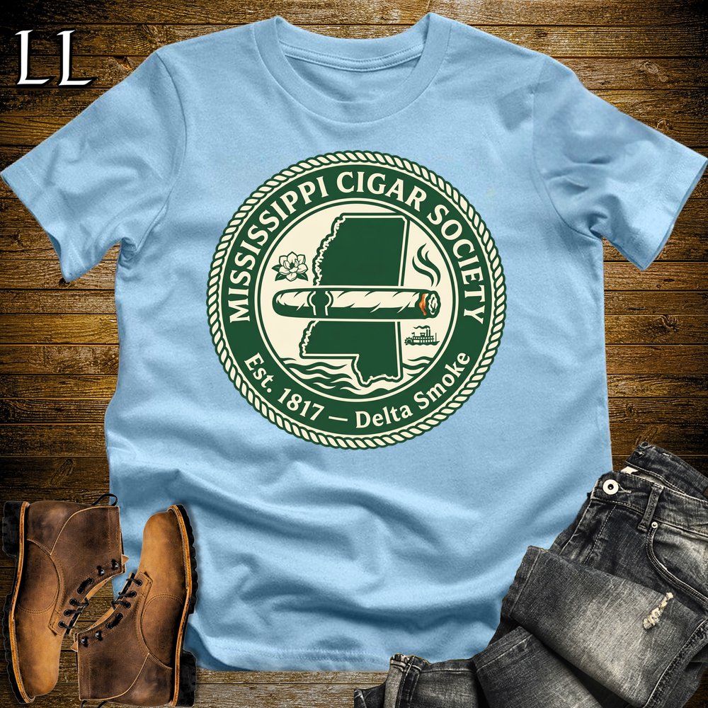 Mississippi Cigar Society Softstyle T Shirt Light Blue | Cigar Lover Gift Tee
