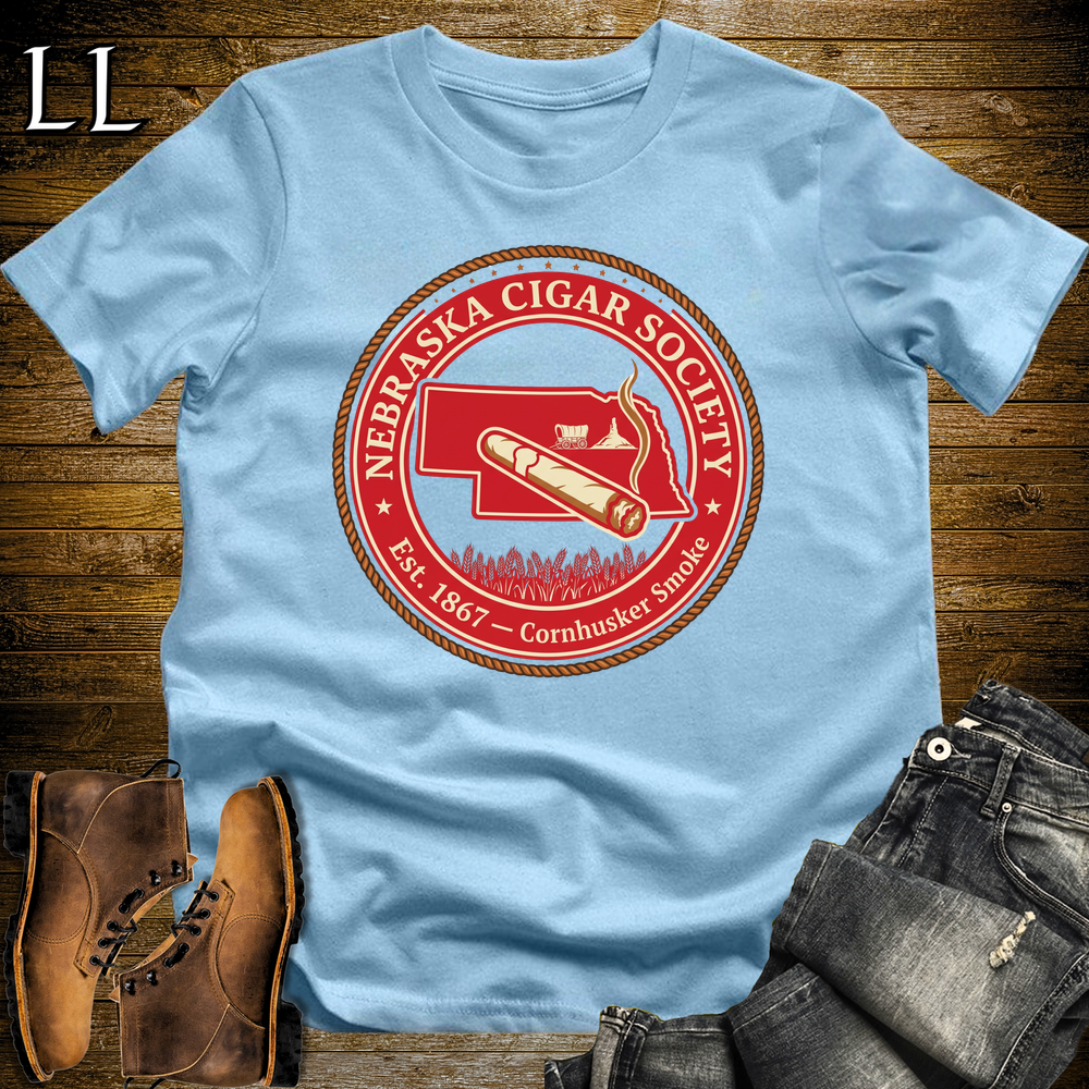 Nebraska Cigar Society Softstyle T Shirt Light Blue | Cigar Lover Gift Tee
