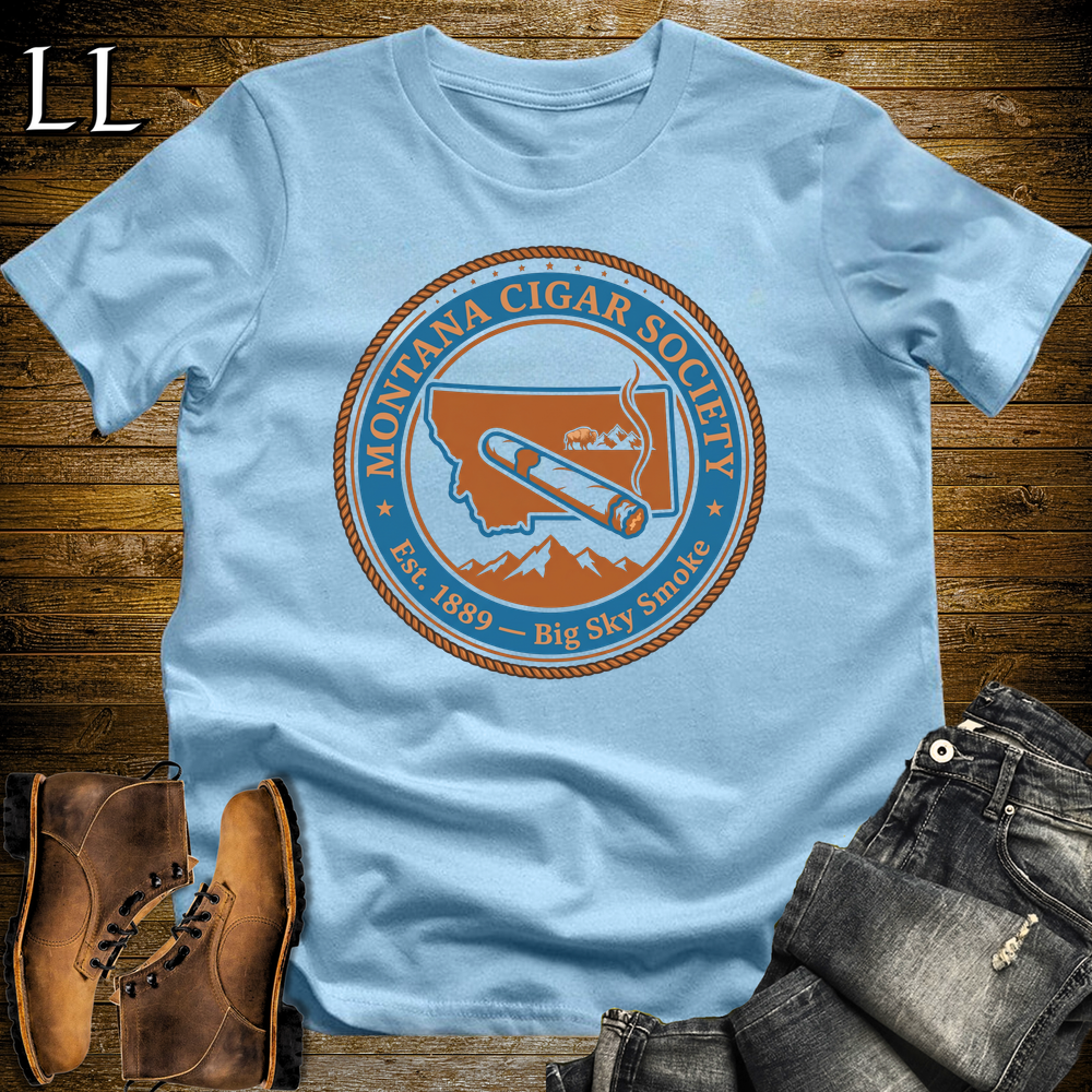 Montana Cigar Society Softstyle T Shirt Light Blue | Cigar Lover Gift Tee