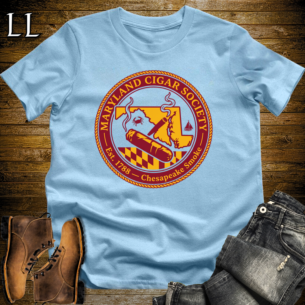 Maryland Cigar Society Softstyle T Shirt Light Blue | Cigar Lover Gift Tee