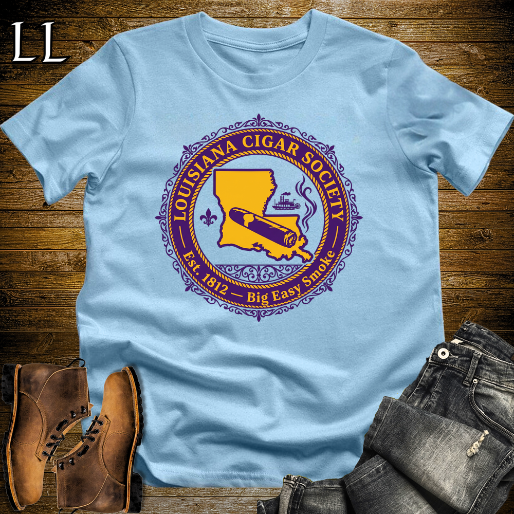 Louisiana Cigar Society Softstyle T Shirt Light Blue | Cigar Lover Gift Tee