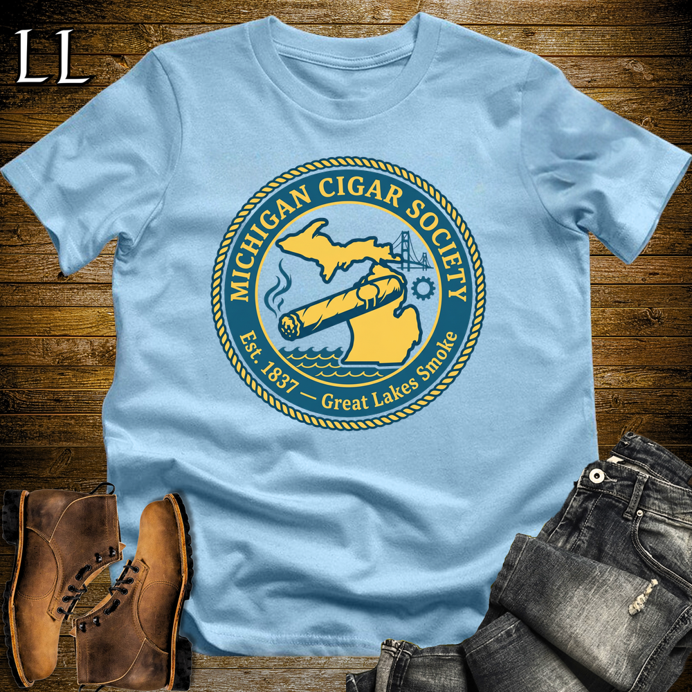 Michigan Cigar Society Softstyle T Shirt Light Blue | Cigar Lover Gift Tee