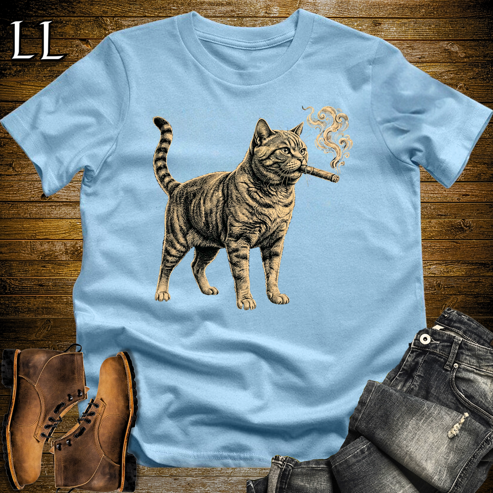 Vintage Cigar Cat Softstyle T Shirt Light Blue | Funny Cigar Shirt