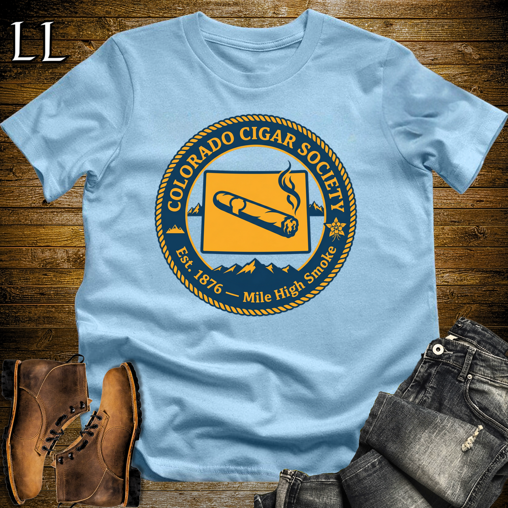 Colorado Cigar Society Softstyle T Shirt Light Blue | Cigar Lover Gift Tee