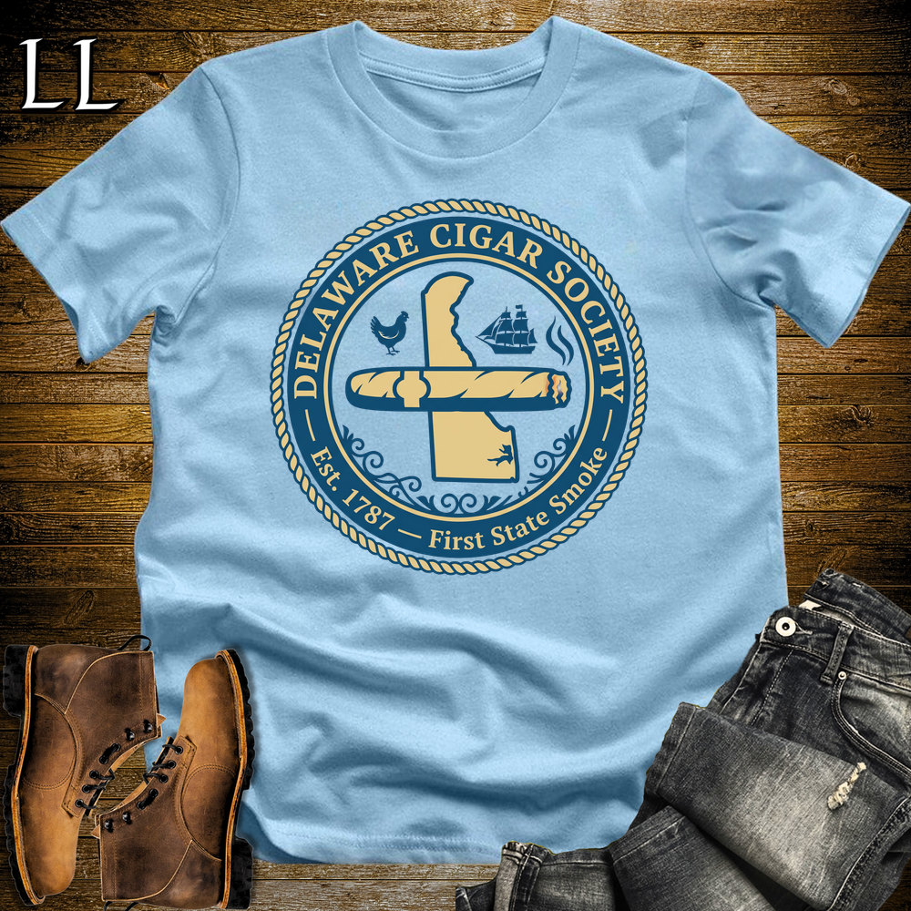 Delaware Cigar Society Softstyle T Shirt Light Blue | Cigar Lover Gift Tee