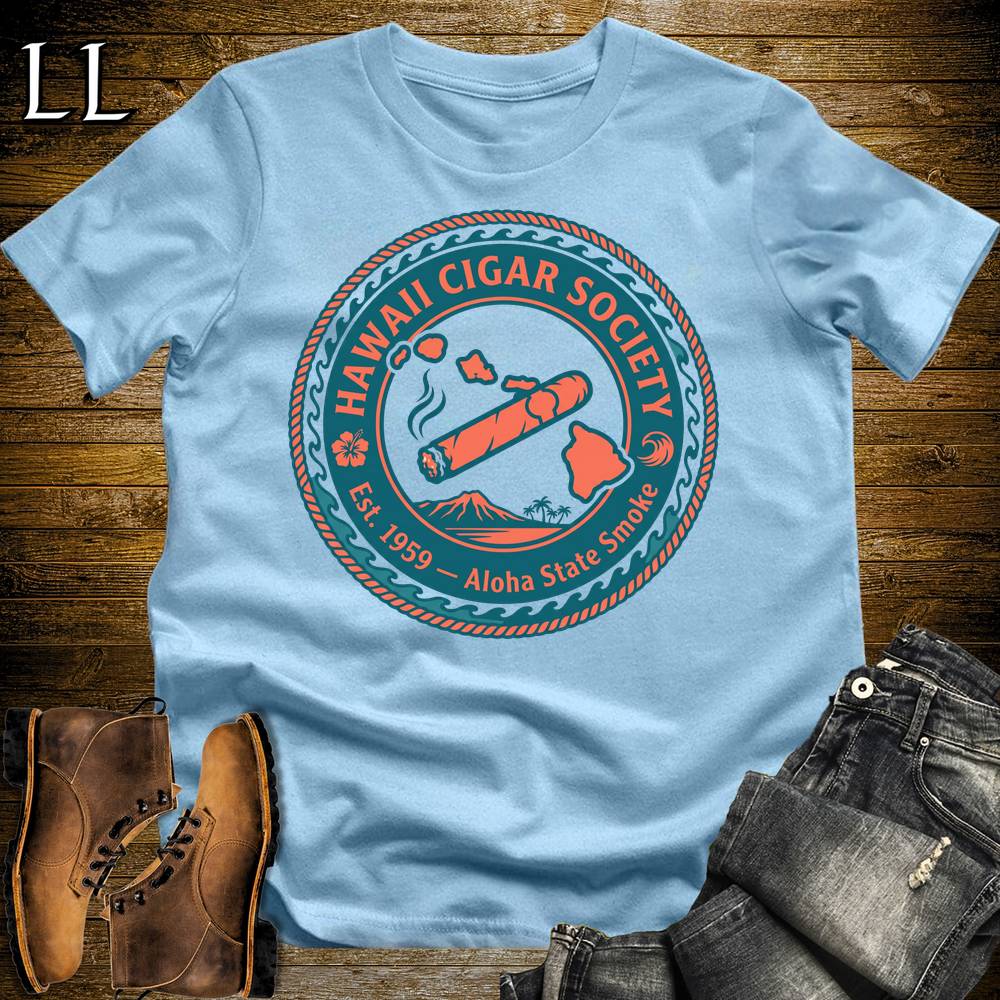 Hawaii Cigar Society Softstyle T Shirt Light Blue | Cigar Lover Gift Tee