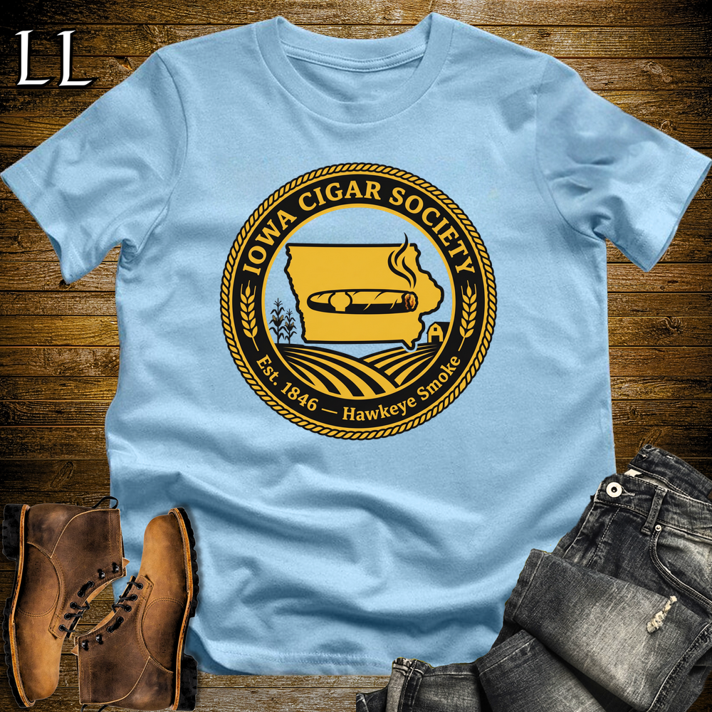 Iowa Cigar Society Softstyle T Shirt Light Blue | Cigar Lover Gift Tee