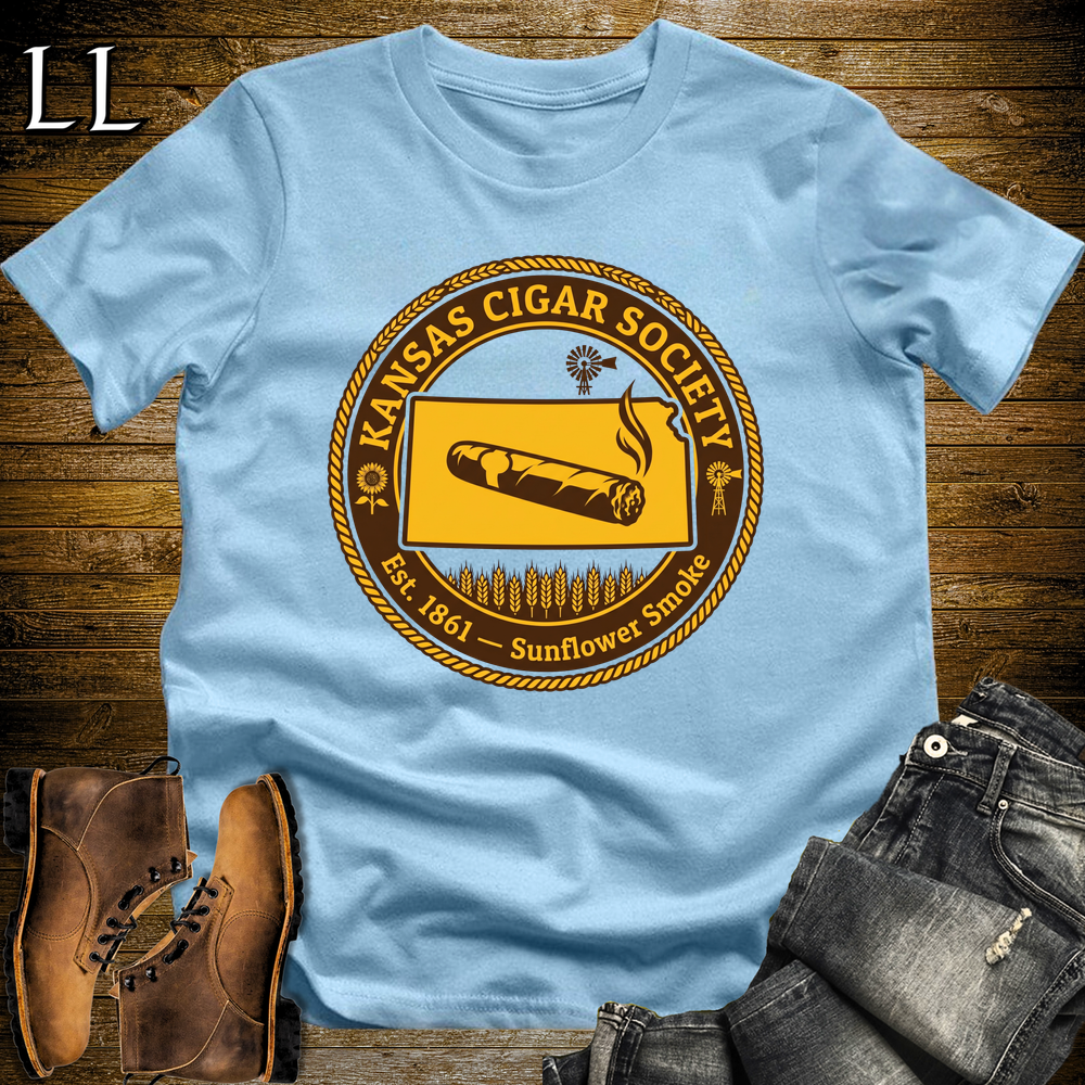 Kansas Cigar Society Softstyle T Shirt Light Blue | Cigar Lover Gift Tee
