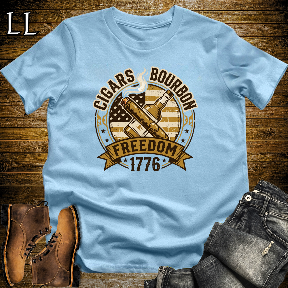 Cigars Bourbon Freedom 1776 Softstyle T Shirt Light Blue | Cigars Bourbon Freedom Tee