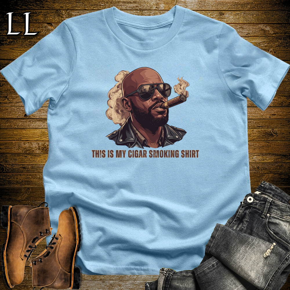 Cigar Smoking Shirt Black Jacket Softstyle T Shirt Light Blue | Cigar Boss Tee