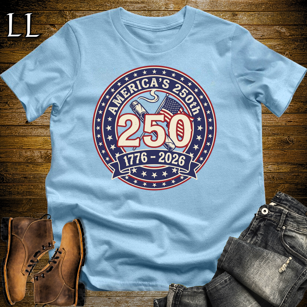 Americas 250 Cigar Badge Softstyle T Shirt Light Blue | America 250 Cigar Tee