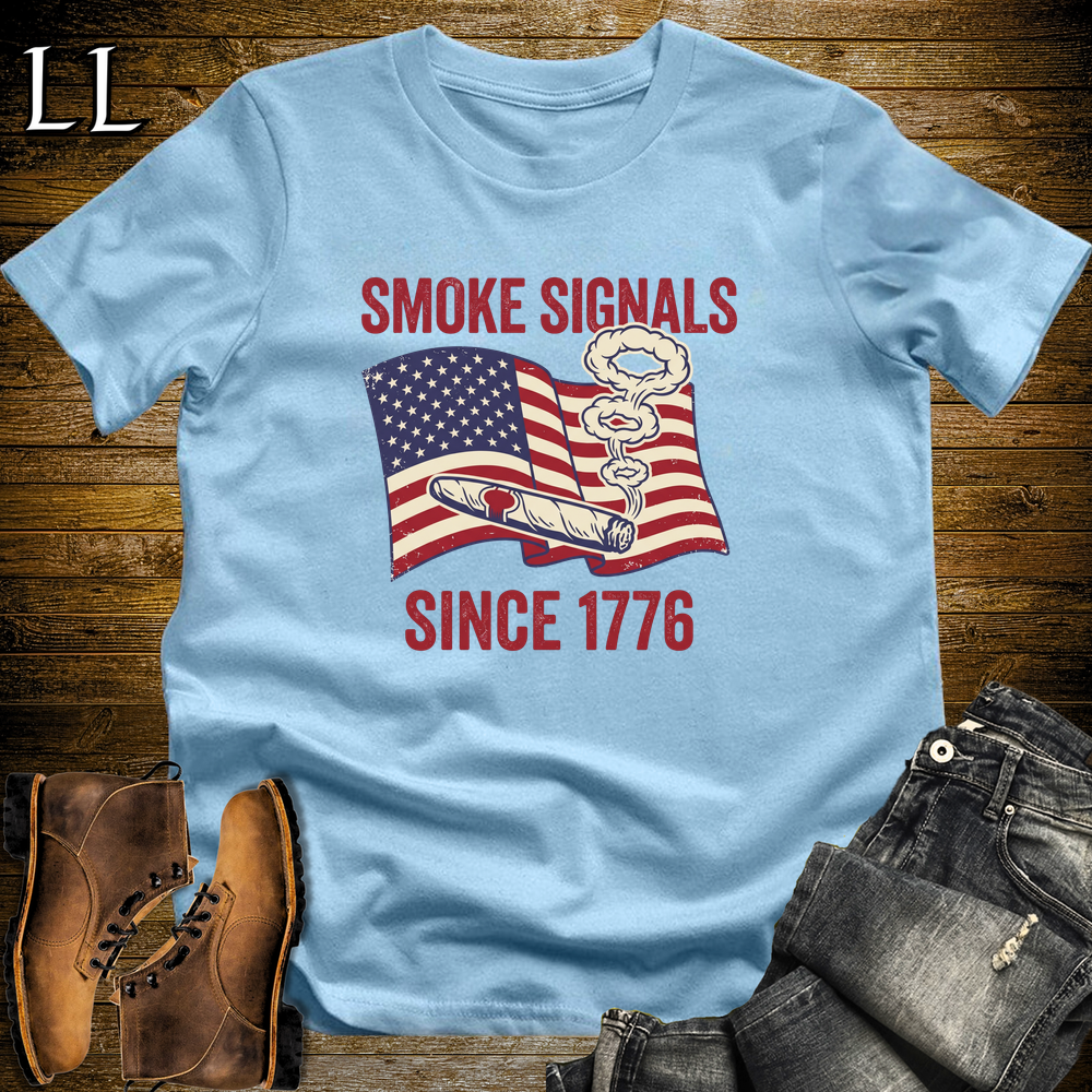 Cigar Smoke Signals Since 1776 Softstyle T Shirt Light Blue | Patriotic 1776 Cigar Tee