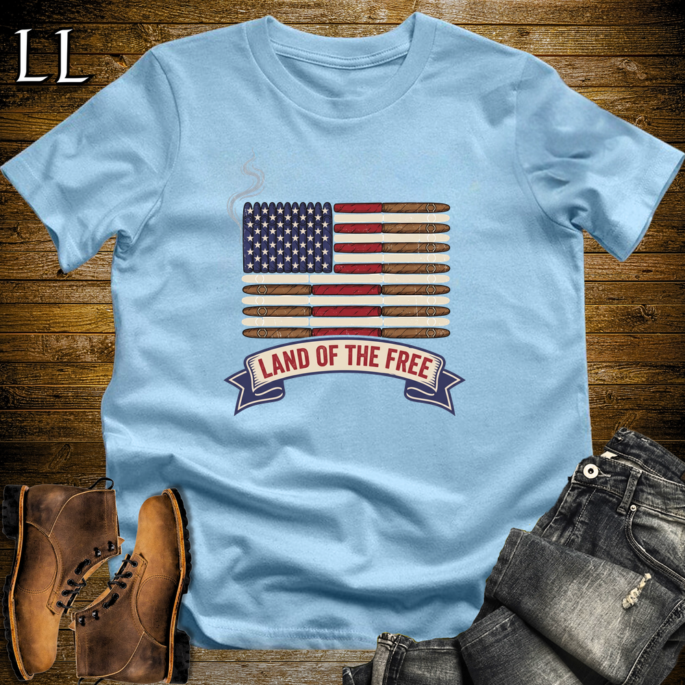 American Cigar Flag Softstyle T Shirt Light Blue | Patriotic Cigar Flag Tee