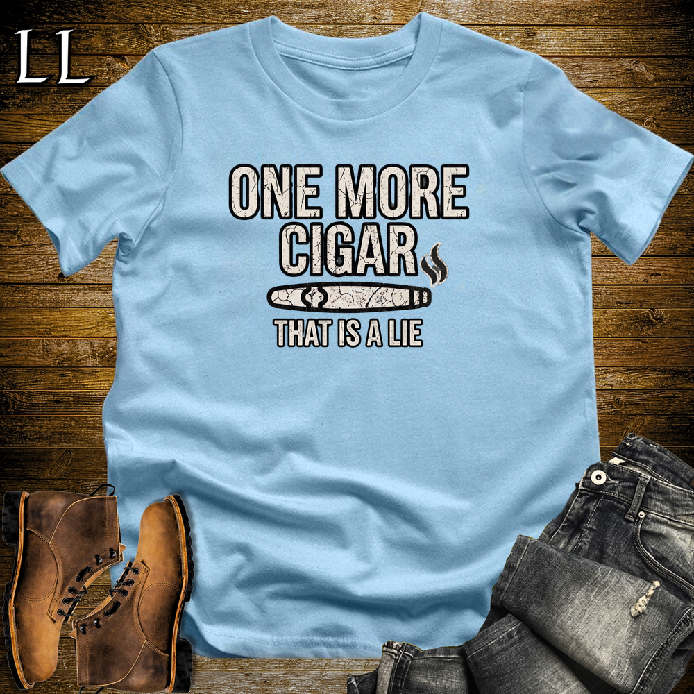 One More Cigar Lie Softstyle T Shirt Light Blue | Funny Cigar Tee