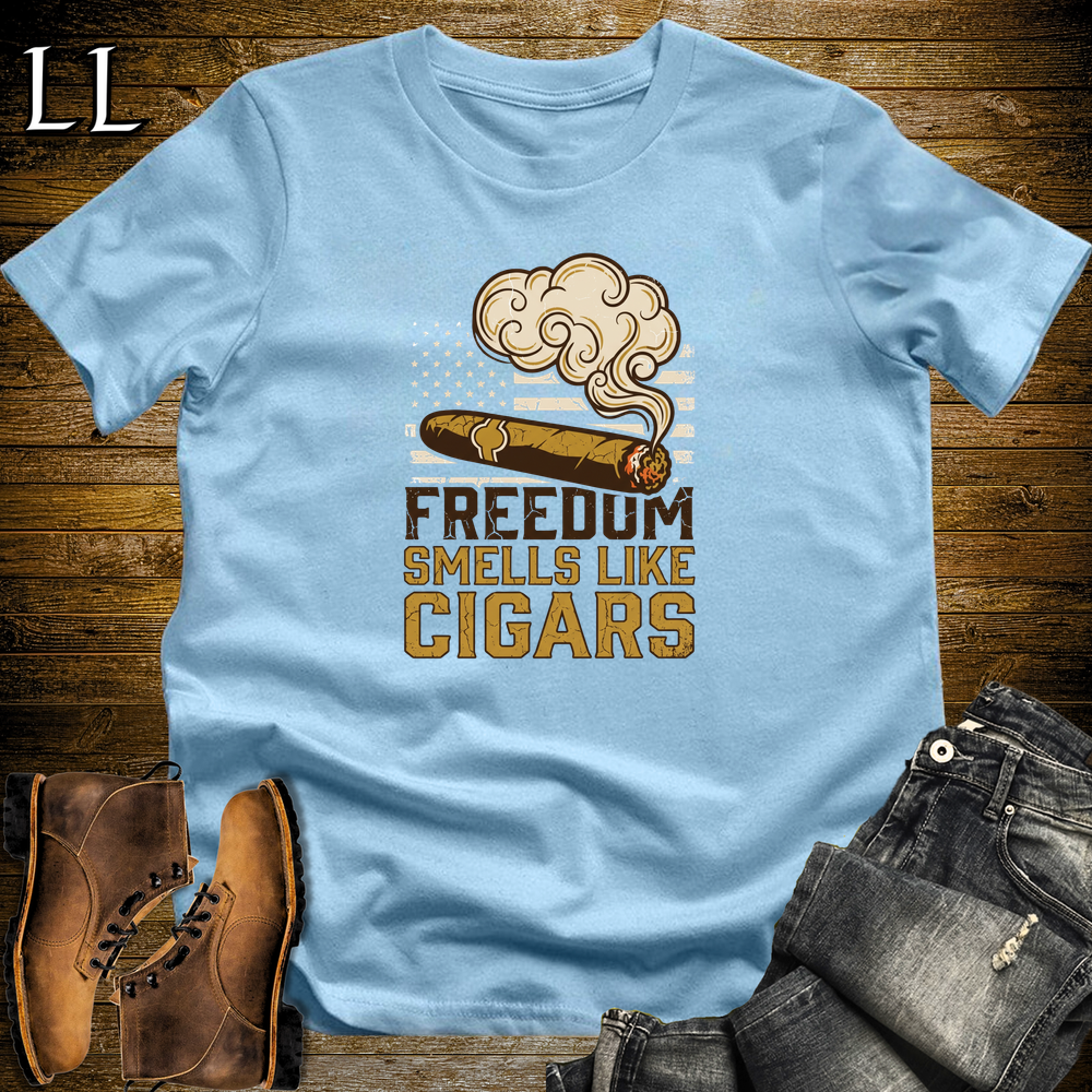 Freedom Smells Like Cigars Softstyle T Shirt Light Blue | Patriotic Cigar Tee