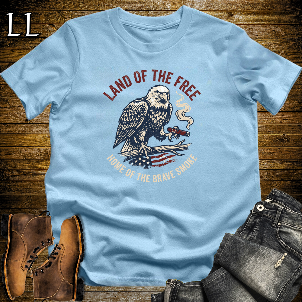 Land Of The Free Home Of The Brave Cigars Softstyle T Shirt Light Blue | Patriotic USA Cigar Tee