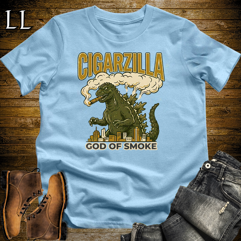 Cigarzilla Softstyle T Shirt Light Blue | Funny Cigar Monster Tee