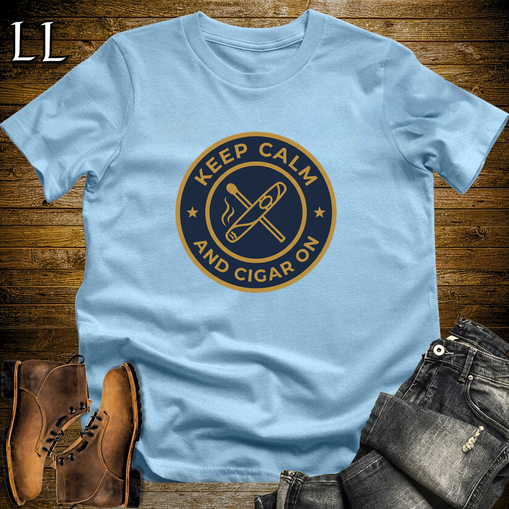 Keep Calm And Cigar On Softstyle T Shirt Light Blue | Cigar Lover Tee