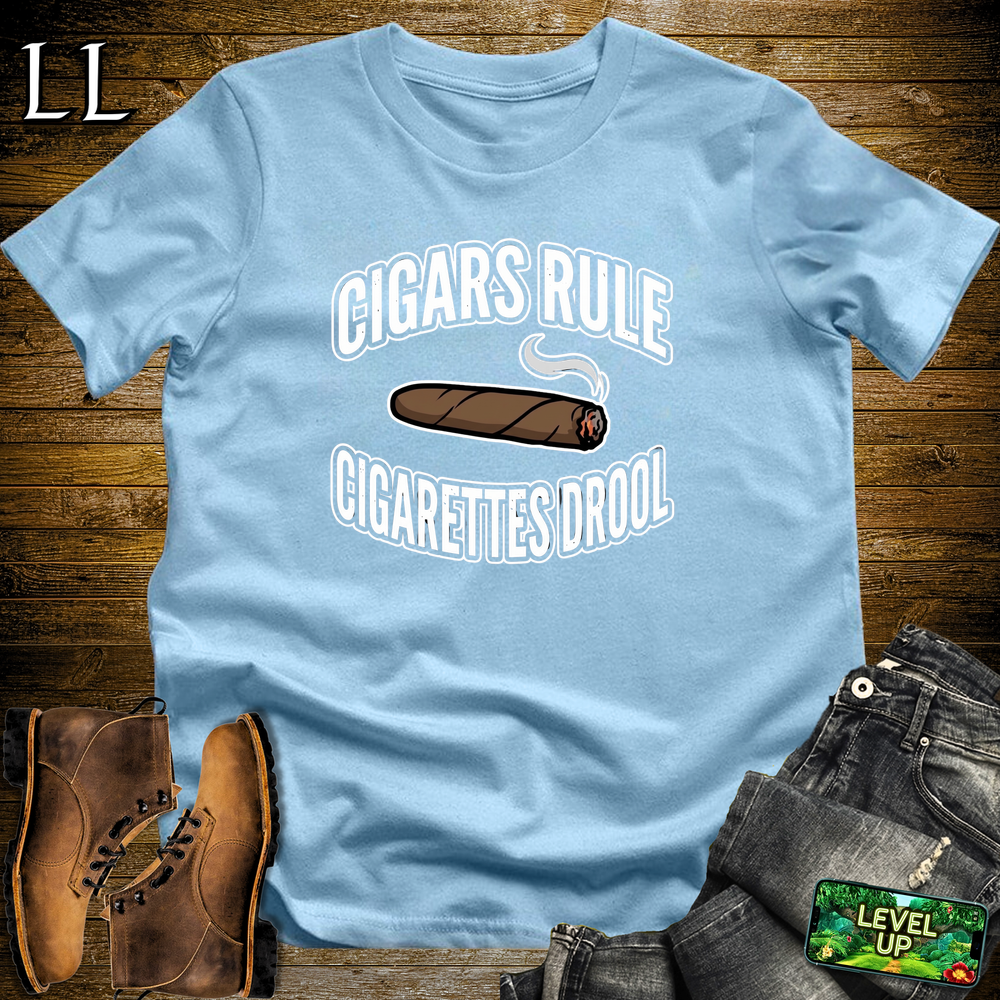 Cigars Rules Cigs Drool Softstyle T Shirt Light Blue | Funny Cigar Tee