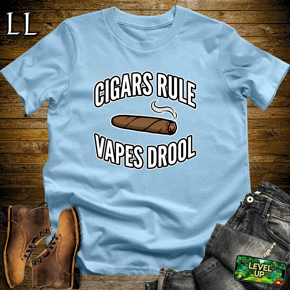 Cigars Rule Vapes Drool Softstyle T Shirt Light Blue | Funny Cigar Tee