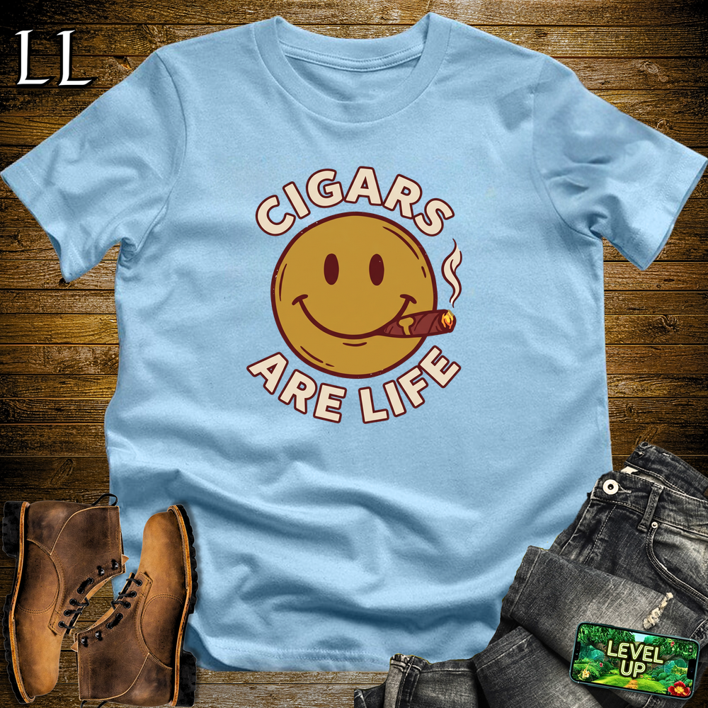 Cigars Are Life Smiley Softstyle T Shirt Light Blue | Cigar Lover Tee
