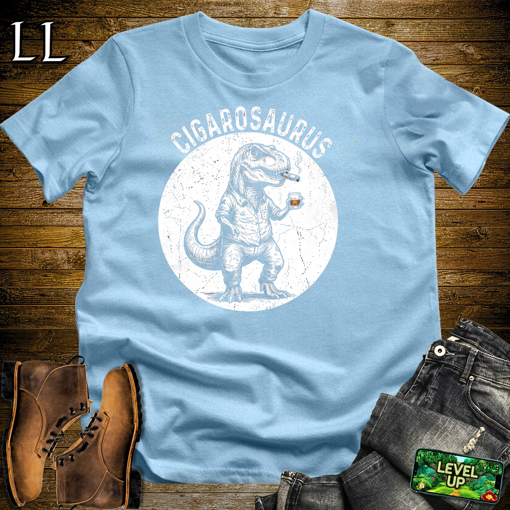 Cigarosaurus Softstyle T Shirt Light Blue | Funny Cigar Dinosaur Tee