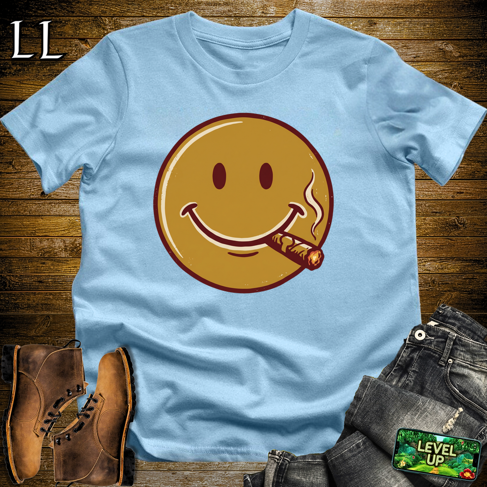 Cigar Smiley Softstyle T Shirt Light Blue | Funny Cigar Tee