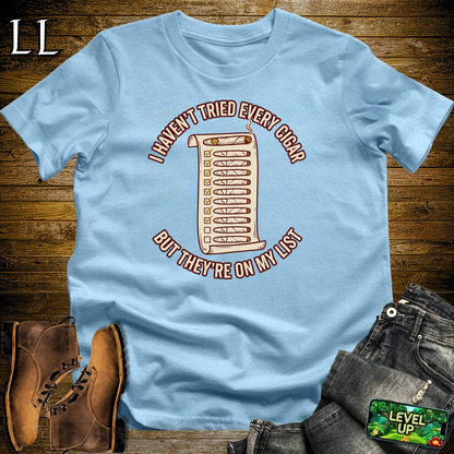 Try Every Cigar List Softstyle T Shirt Light Blue | Cigar Lover Tee