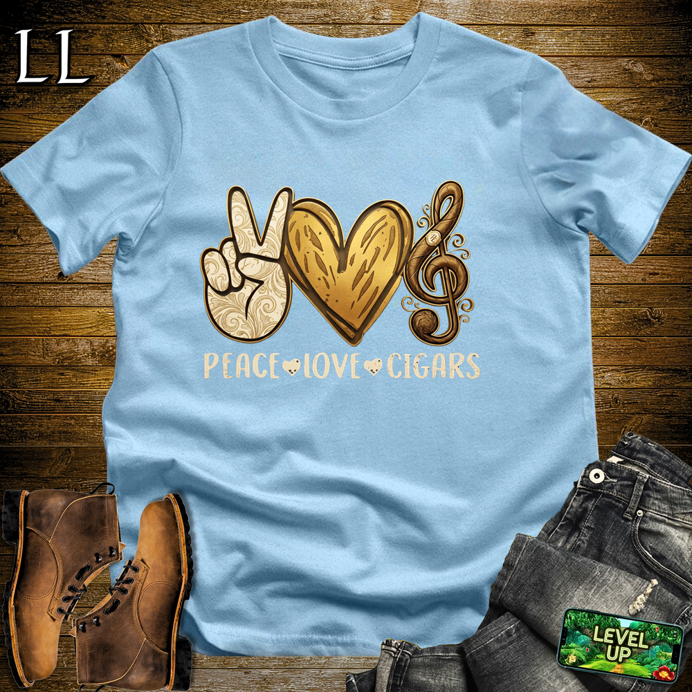 Peace Love Cigars Softstyle T Shirt Light Blue | Cigar Lover Tee