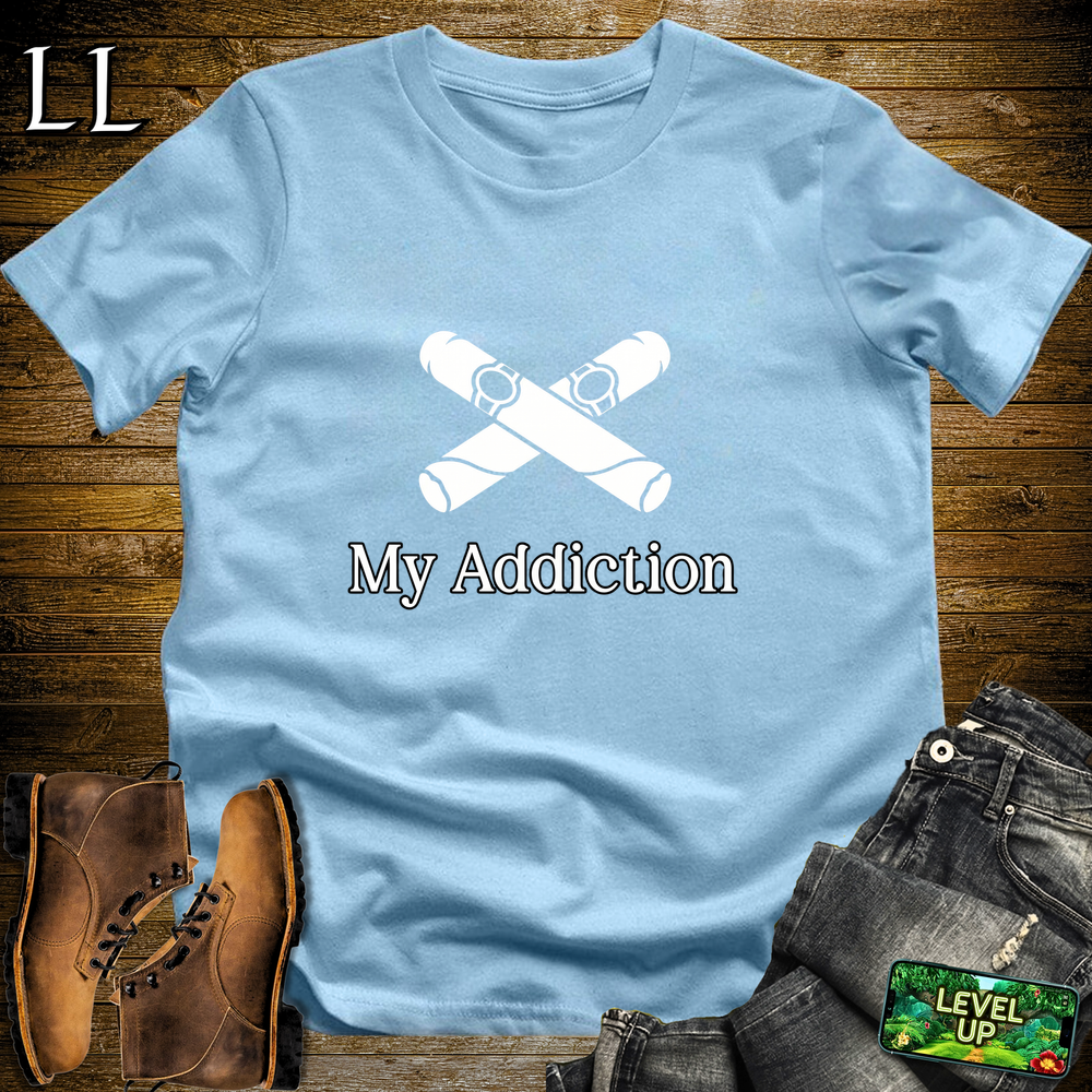 My Addiction Cigars Softstyle T Shirt Light Blue | Funny Cigar Tee