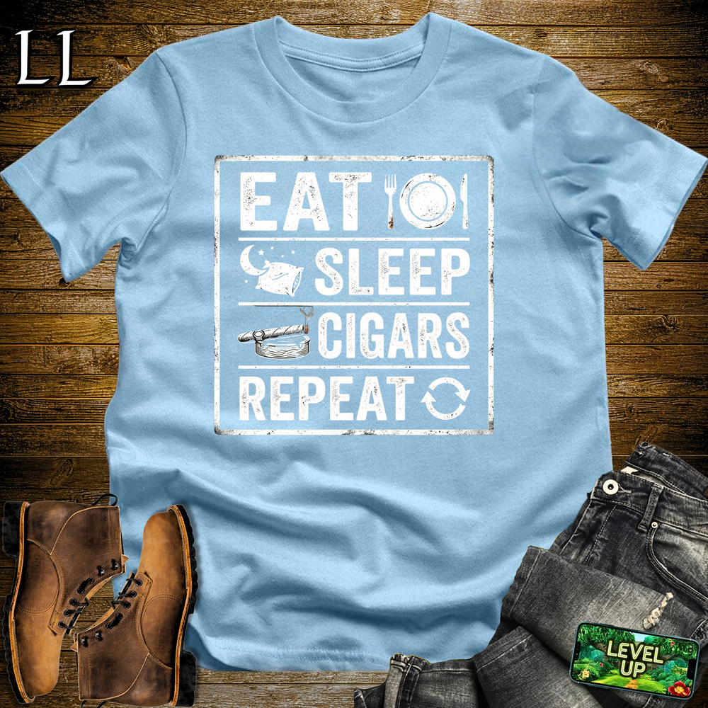 Eat Sleep Cigars Repeat Softstyle T Shirt Light Blue | Funny Cigar Tee