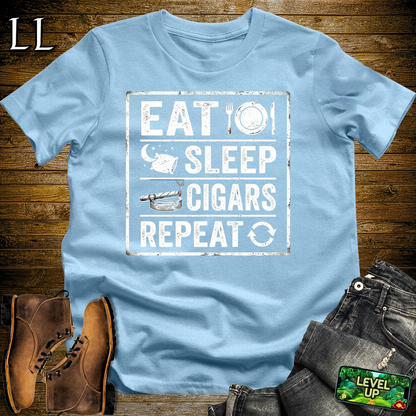 Eat Sleep Cigars Repeat Softstyle T Shirt Light Blue | Funny Cigar Tee