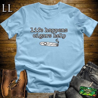 Life Happens Cigars Help Softstyle T Shirt Light Blue | Funny Cigar Tee