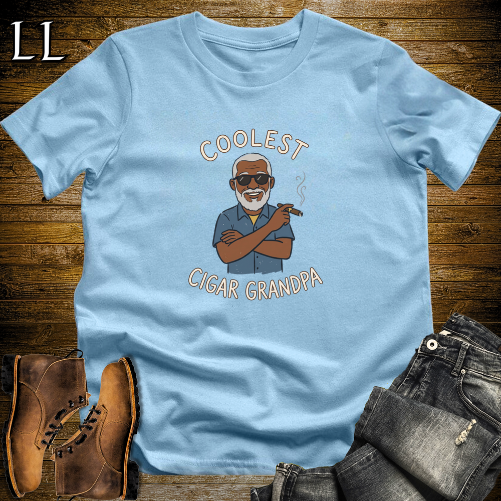Coolest Cigar Grandpa Softstyle T Shirt Light Blue | Cigar Grandpa Tee