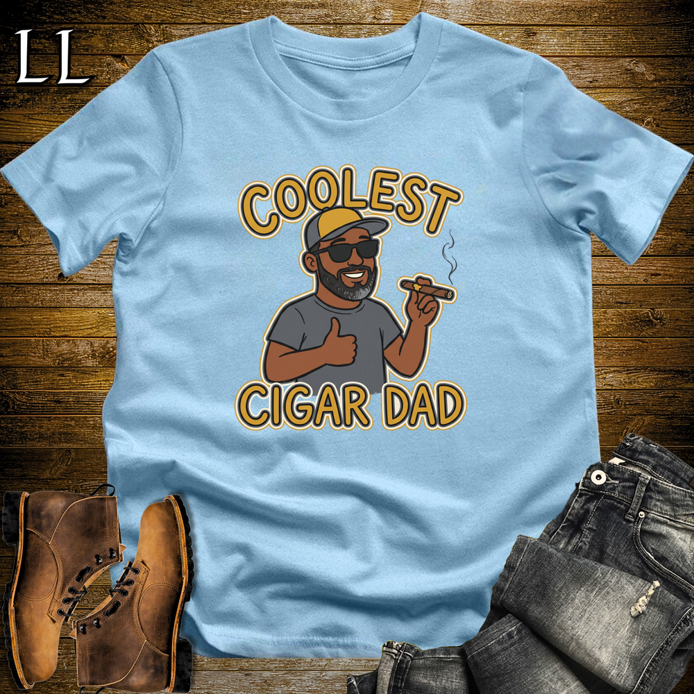 Coolest Cigar Dad Softstyle T Shirt Light Blue | Cigar Dad Gift Tee