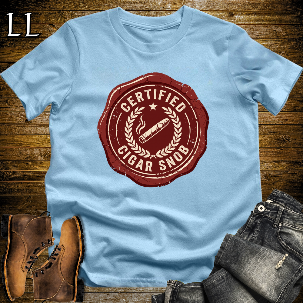 Certified Cigar Snob Softstyle T Shirt Light Blue | Funny Cigar Tee