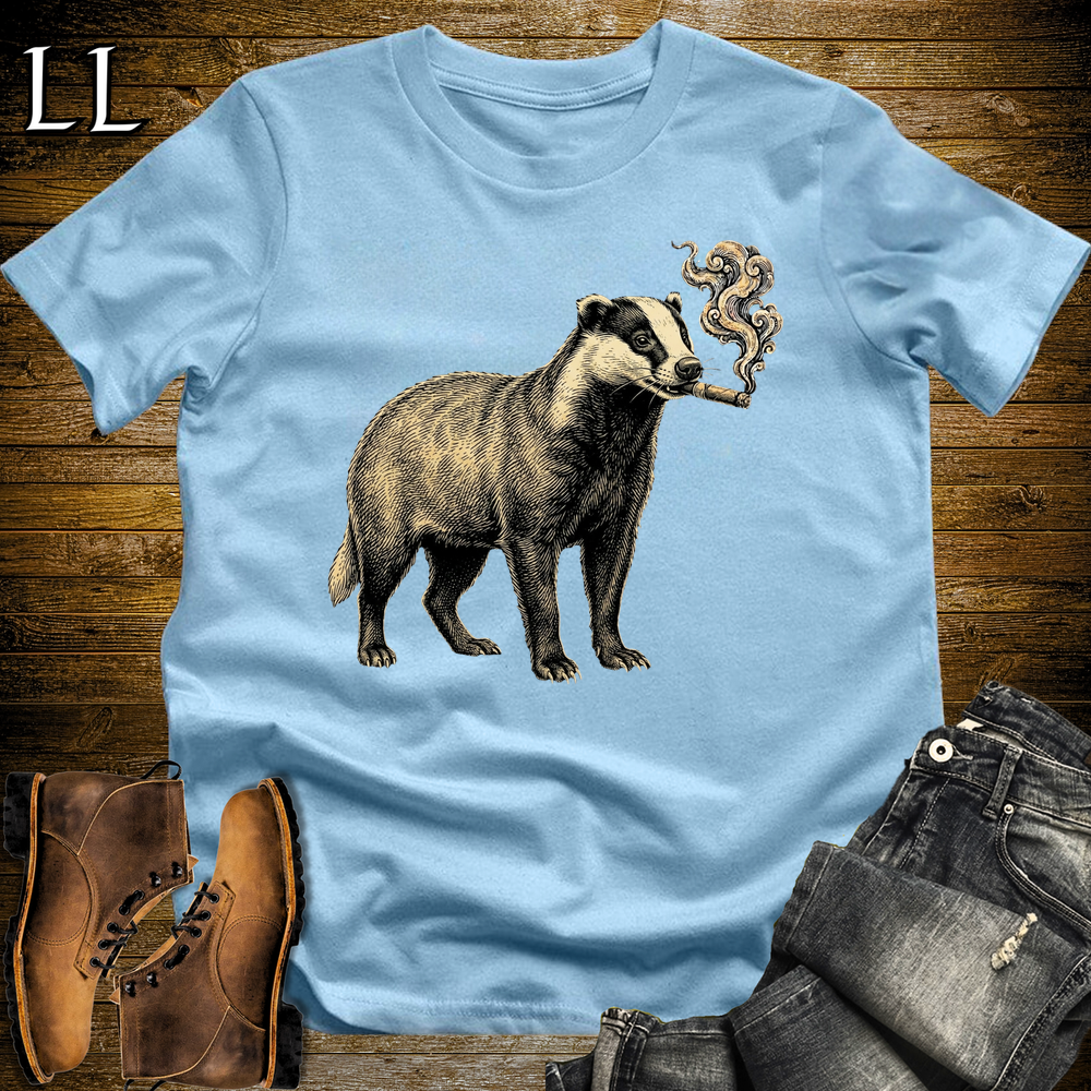 Vintage Cigar Badger Softstyle T Shirt Light Blue | Cigar Badger Tee