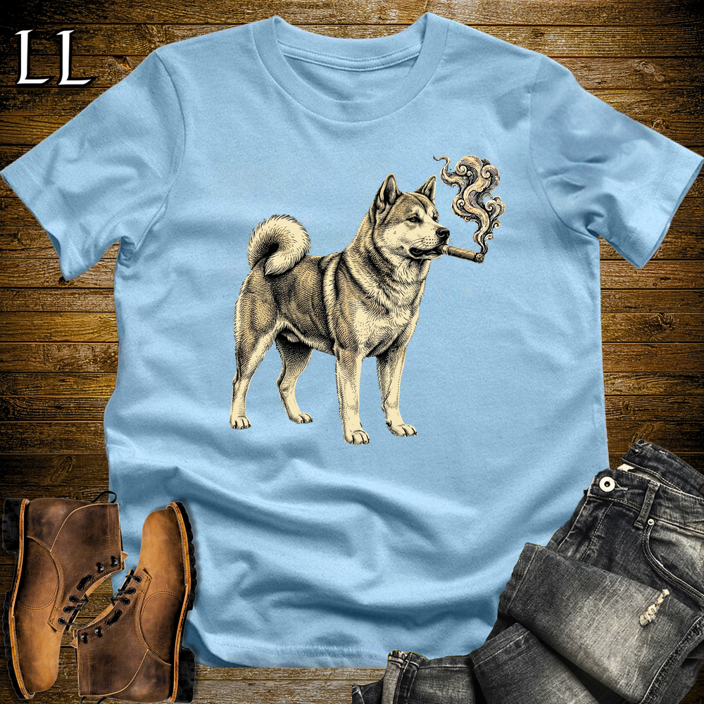Vintage Cigar Akita Softstyle T Shirt Light Blue | Cigar Akita Tee