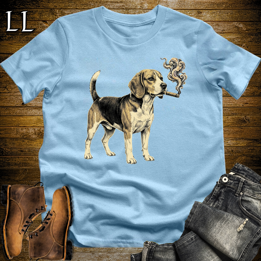 Vintage Cigar Beagle Softstyle T Shirt Light Blue | Cigar Beagle Tee