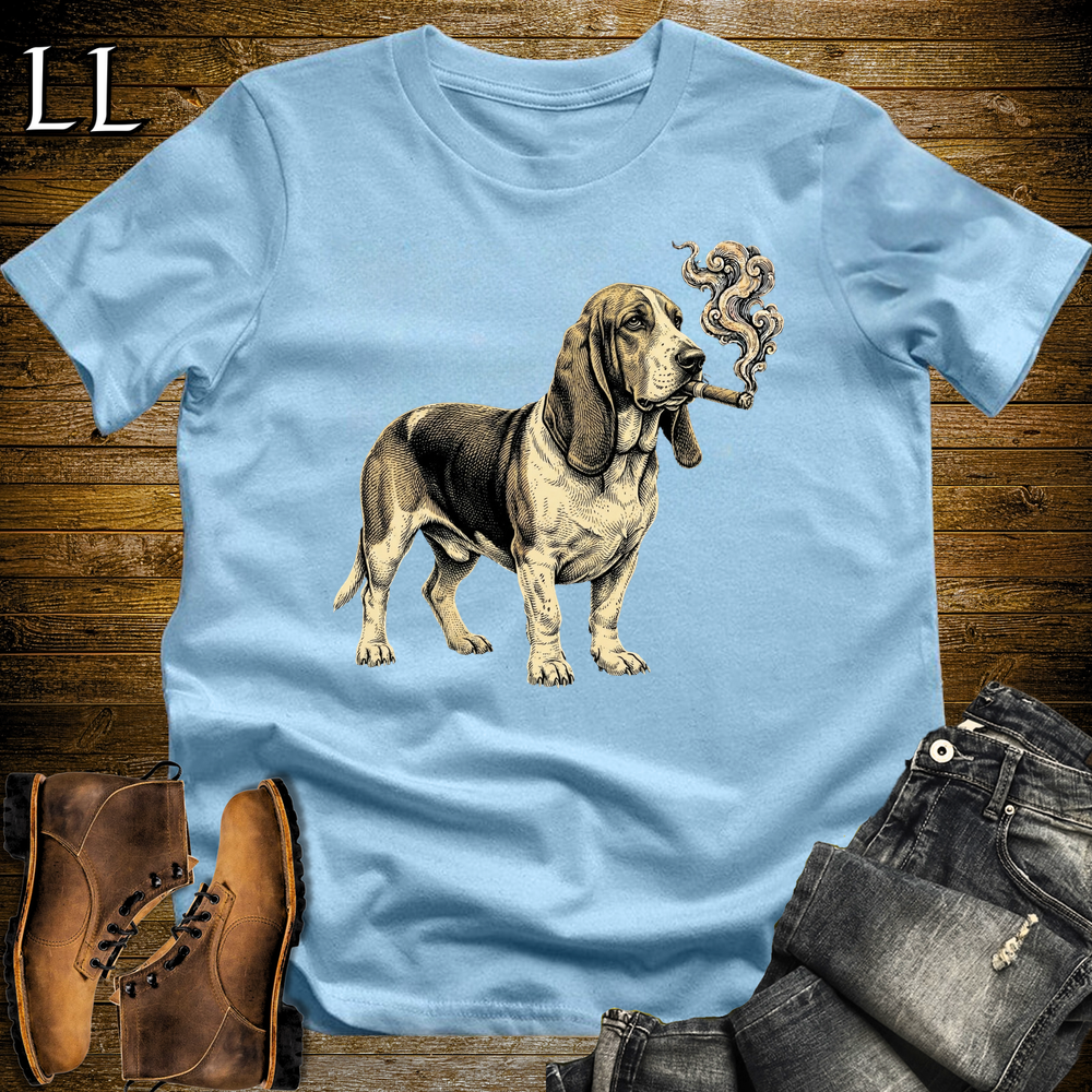 Vintage Cigar Basset Hound Softstyle T Shirt Light Blue | Cigar Basset Hound Tee