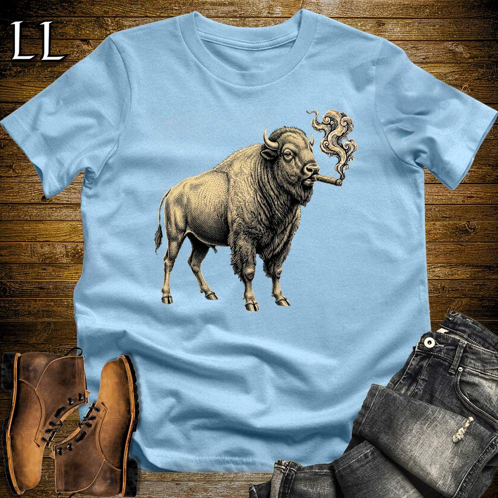 Vintage Cigar Bison Softstyle T Shirt Light Blue | Cigar Bison Tee