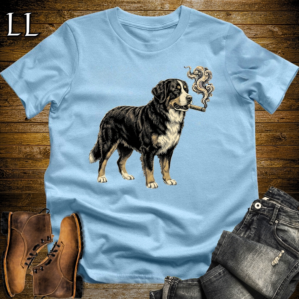 Vintage Cigar Bernese Mountain Dog Softstyle T Shirt Light Blue | Cigar Bernese Mountain Dog Tee