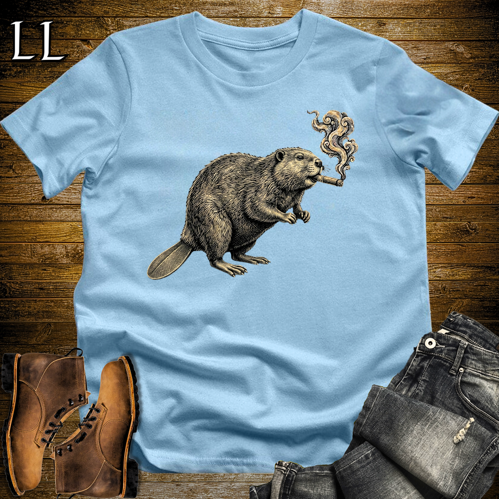 Vintage Cigar Beaver Softstyle T Shirt Light Blue | Cigar Beaver Tee