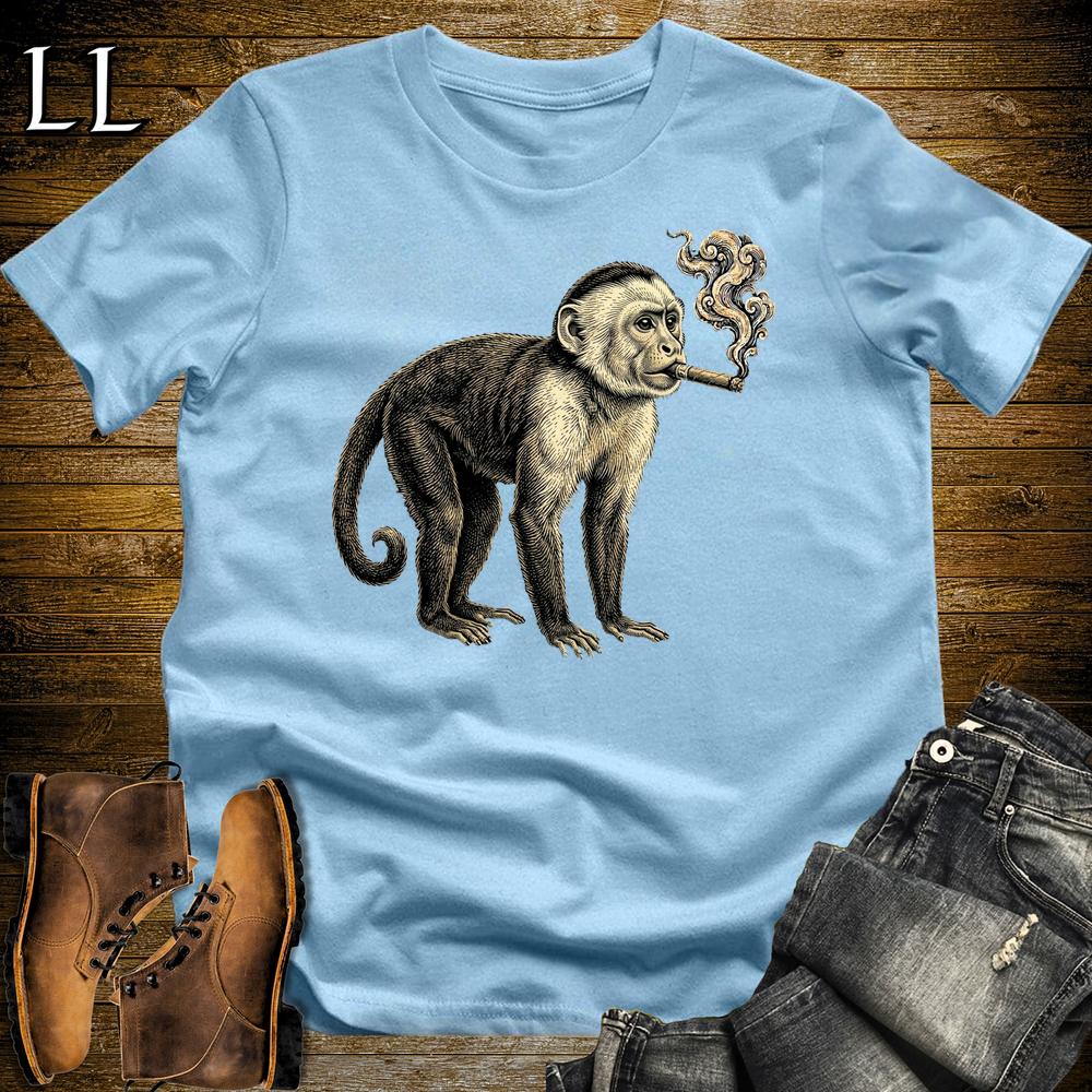 Vintage Cigar Capuchin Monkey Softstyle T Shirt Light Blue | Cigar Capuchin Monkey Tee