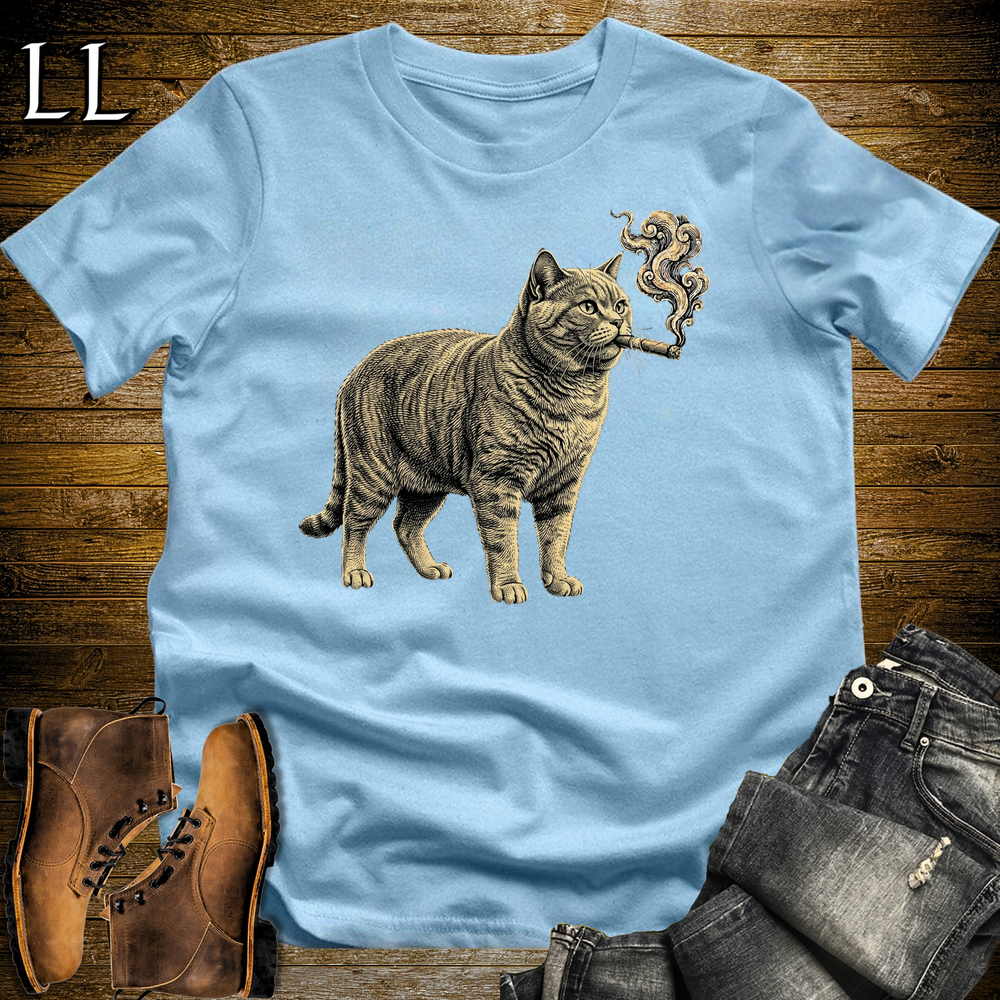 Vintage Cigar British Shorthair Softstyle T Shirt Light Blue | Cigar British Shorthair Tee