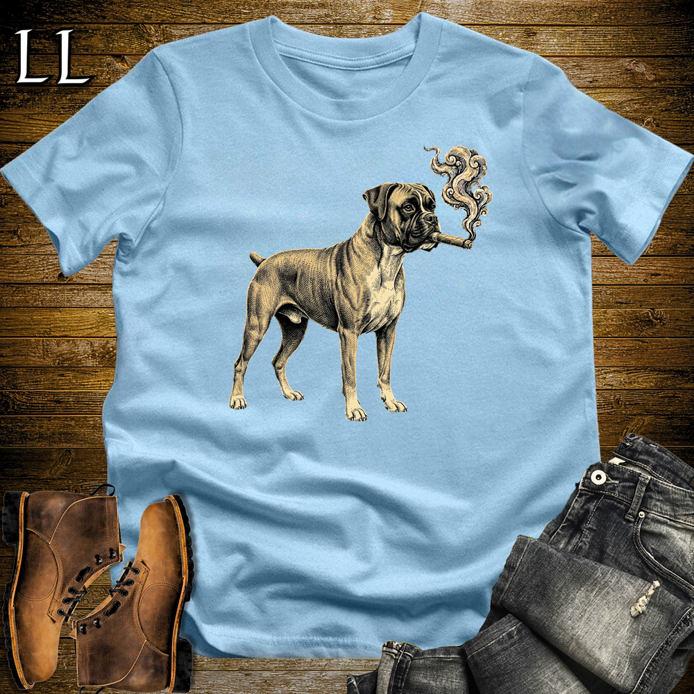 Vintage Cigar Boxer Softstyle T Shirt Light Blue | Cigar Boxer Dog Tee