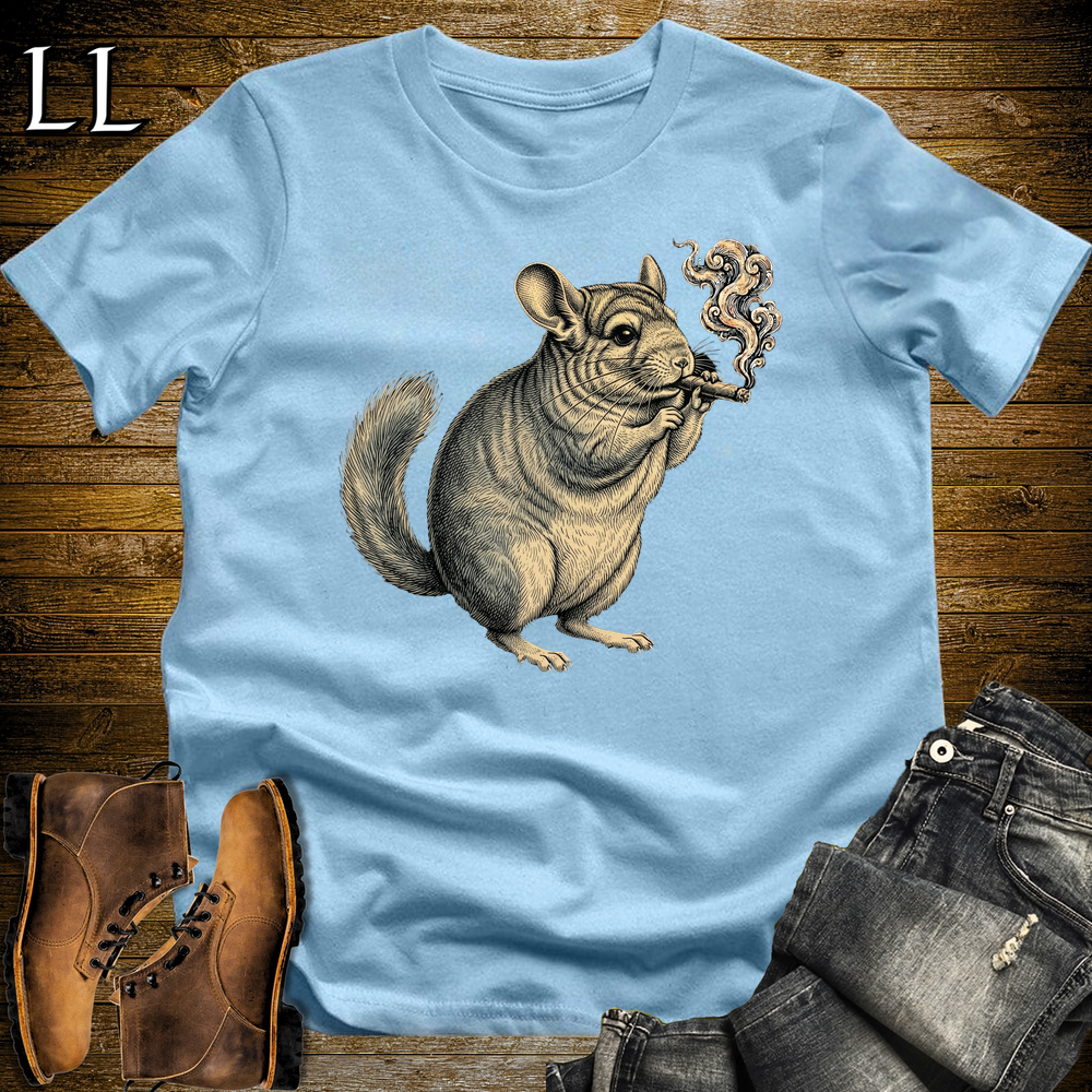 Vintage Cigar Chinchilla Softstyle T Shirt Light Blue | Cigar Chinchilla Graphic Tee