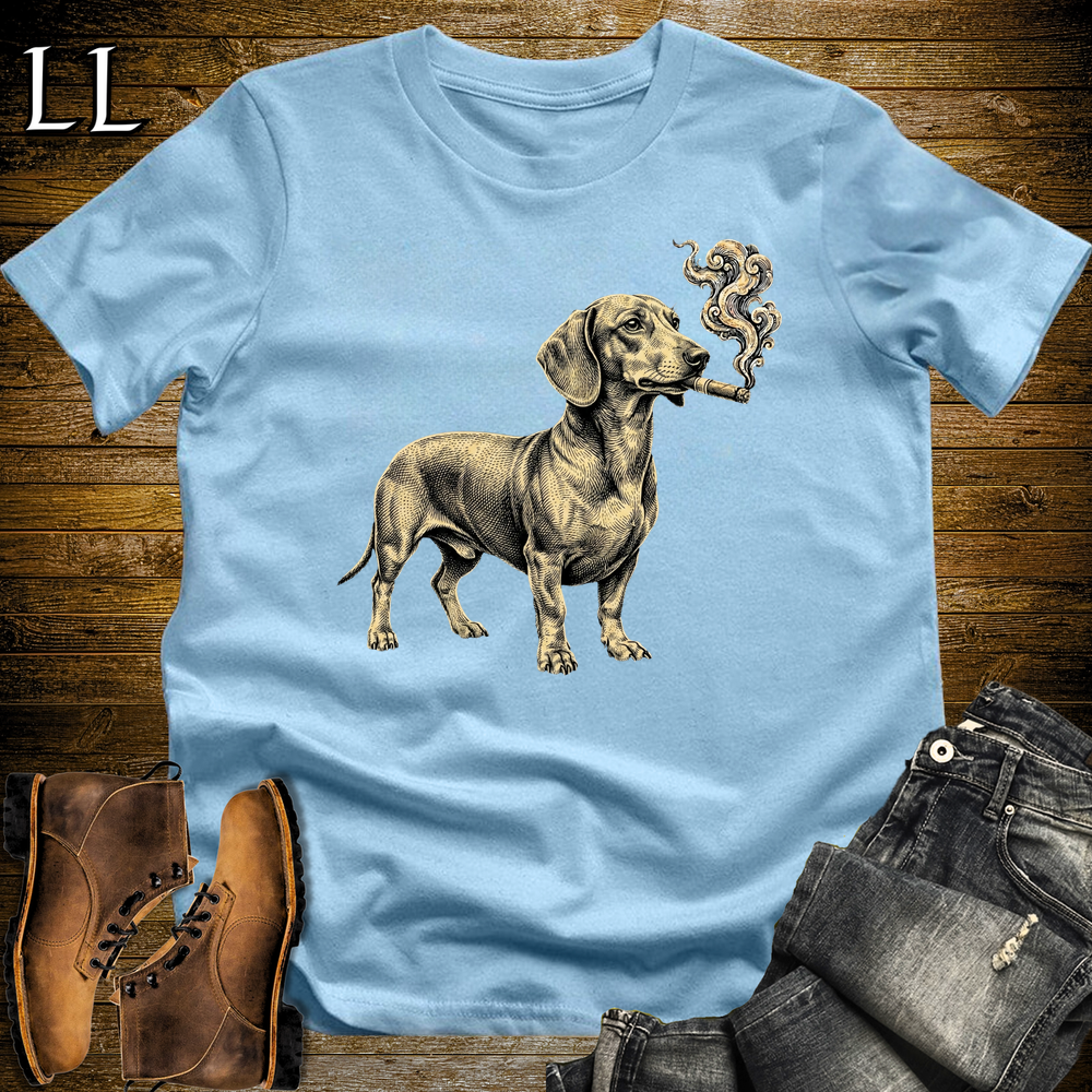 Vintage Cigar Dachshund Softstyle T Shirt Light Blue | Cigar Dachshund Dog Tee